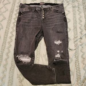 Torrid Bombshell Distressed Skinny Black Jeans Button fly 22R